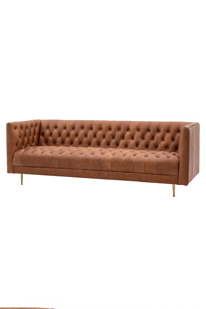 Chesterfield Antique Brown Leather 3-Seater Sofa - Image 6