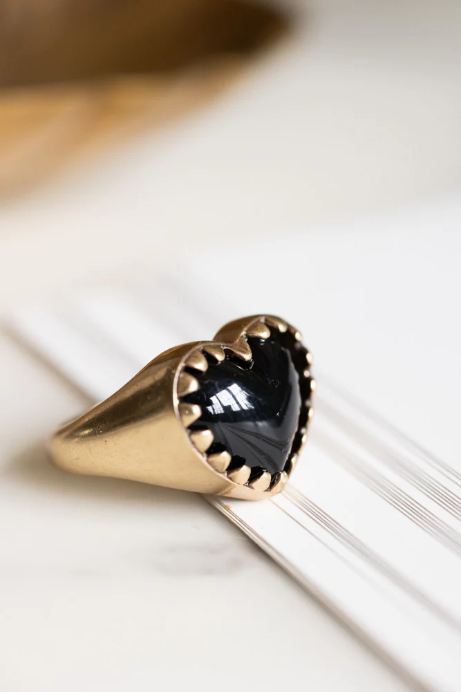 Chunky Gold & Black Heart Ring - Available In Two Sizes - Image 4