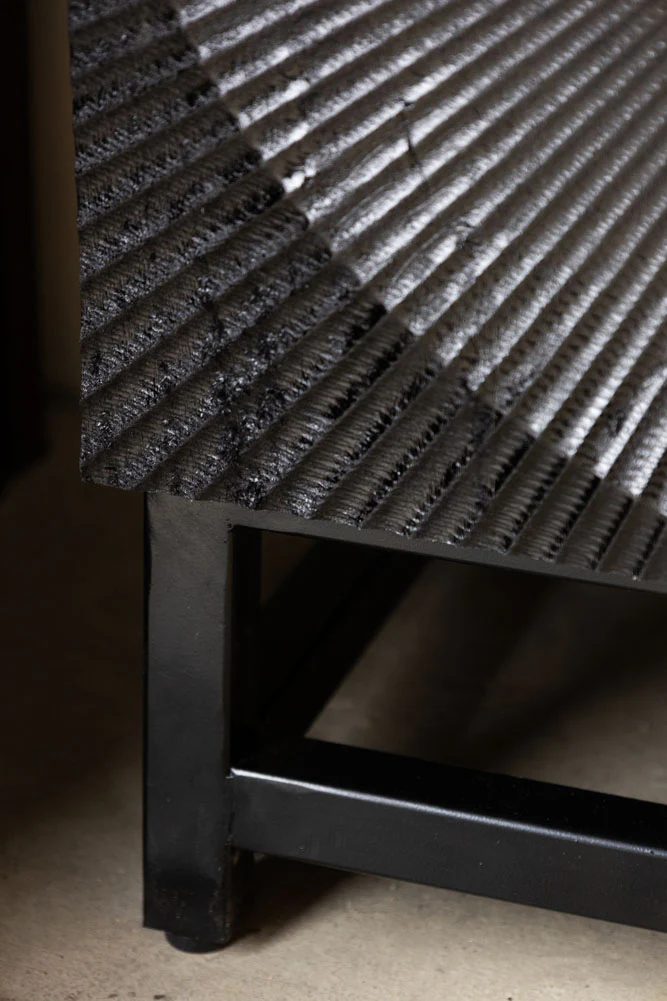 Circular Ribbed Wood Detail Bedside Table - Image 8