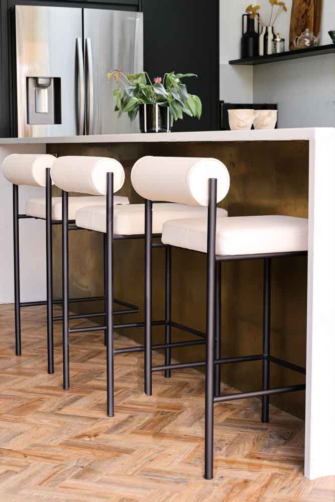 Cream & Black Faux Leather Roll Back Bar Stool - Image 3