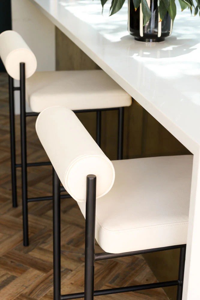 Cream & Black Faux Leather Roll Back Bar Stool - Image 4