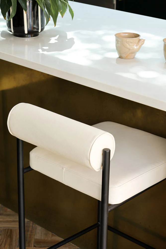 Cream & Black Faux Leather Roll Back Bar Stool - Image 5