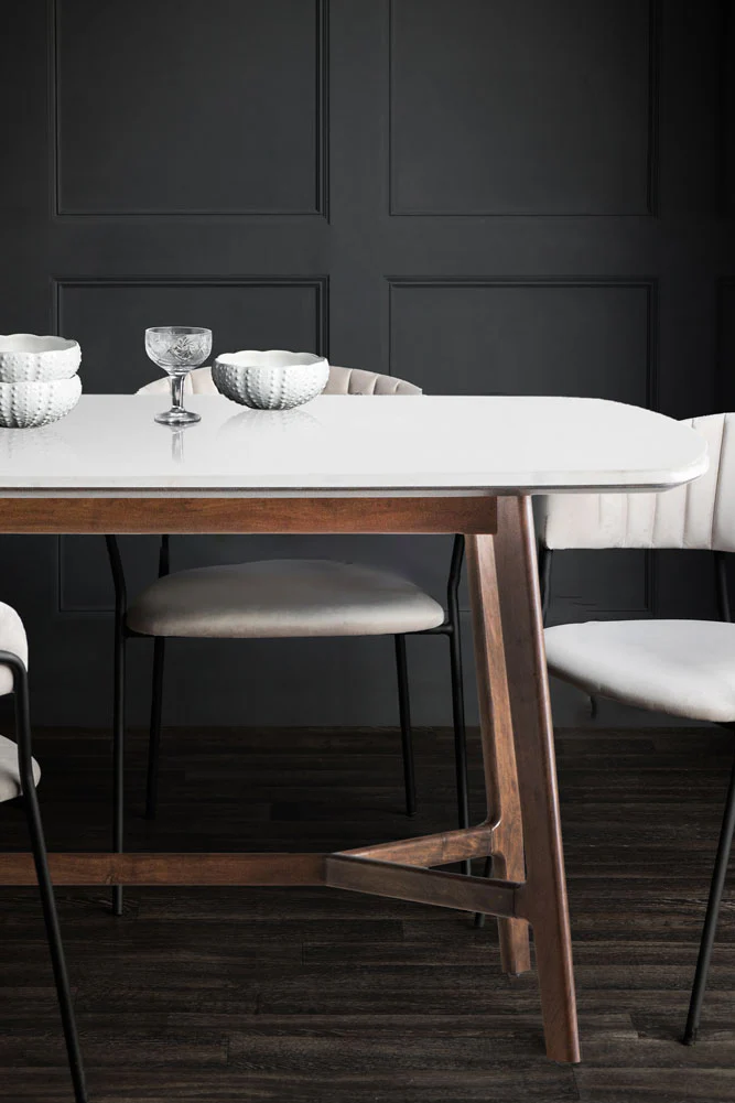 Curved Acacia & Marble Dining Table - Image 2