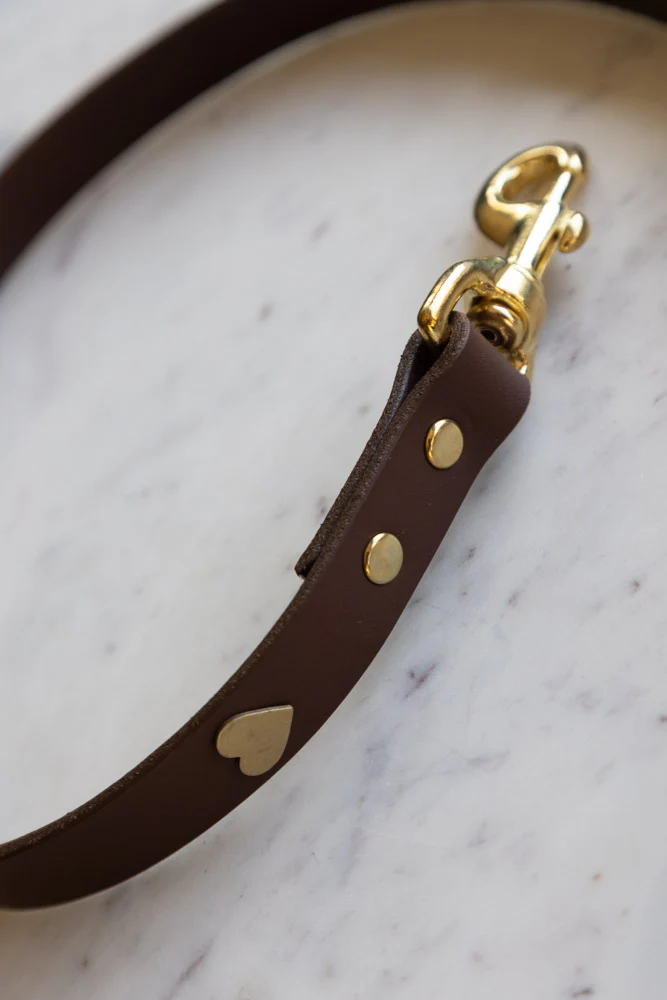 Dark Brown Leather Dog Lead With Hearts - Image 5
