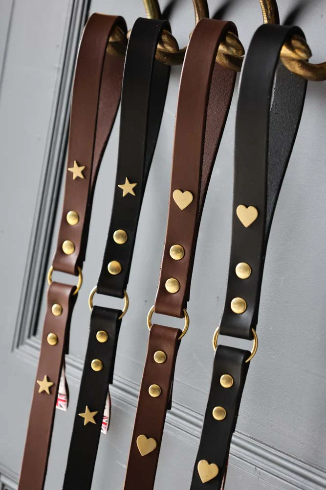 Dark Brown Leather Dog Lead With Stars - Image 8