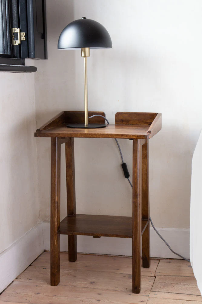 Dark Mango Wood Bedside Table With Cable Gap - Image 2