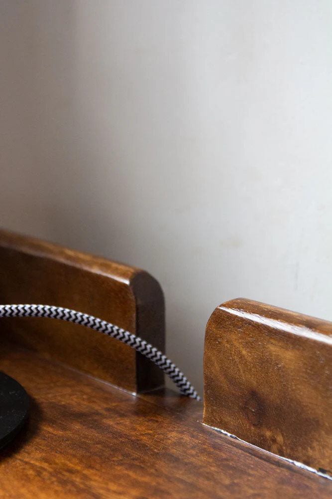 Dark Mango Wood Bedside Table With Cable Gap - Image 3