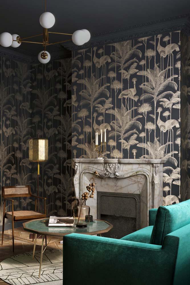 Divine Savages Crane Fonda Black Gold Wallpaper - Image 5