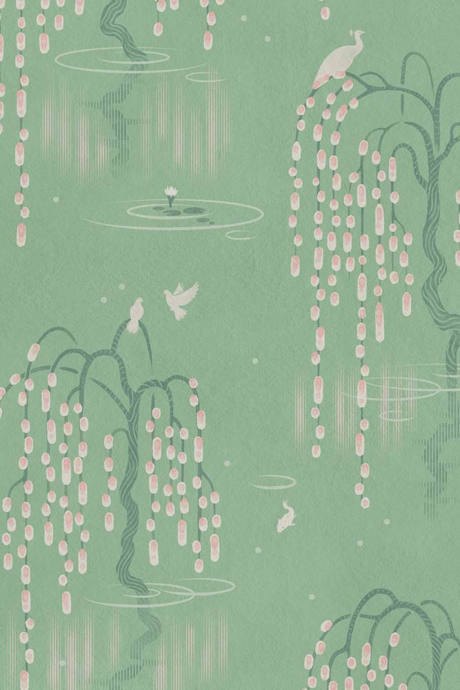 Divine Savages Kyoto Blossom Willow Green Wallpaper - Image 11