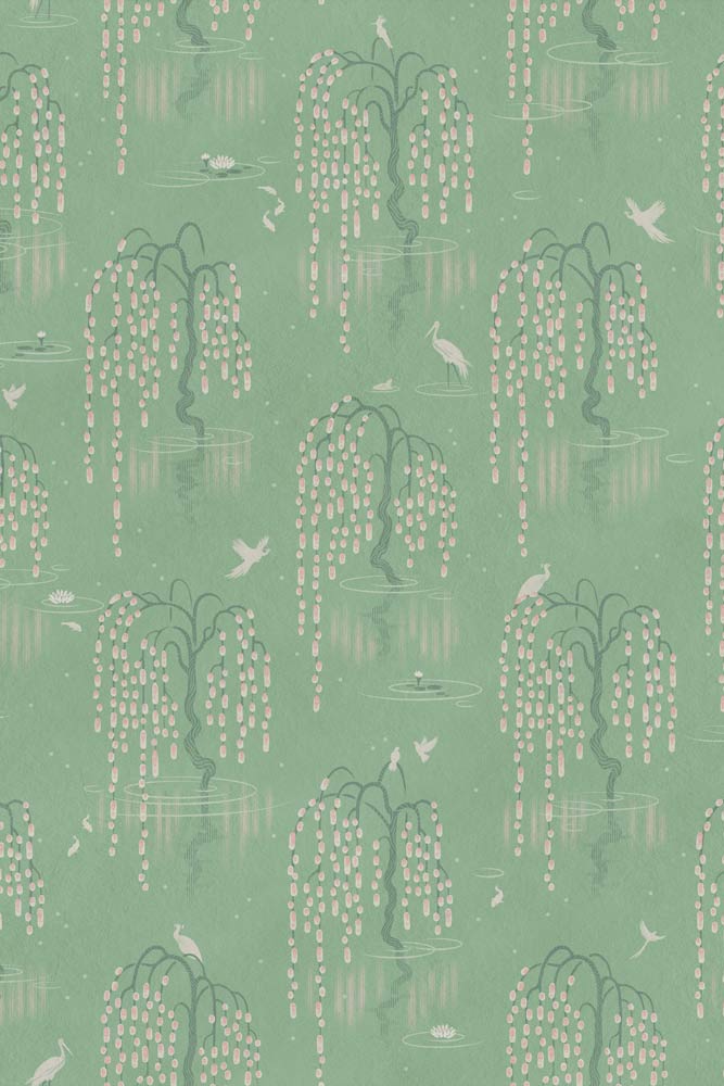 Divine Savages Kyoto Blossom Willow Green Wallpaper - Image 9