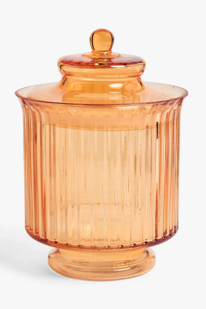 Elegant Ribbed Glass Storage Jar in Amber - Image 4