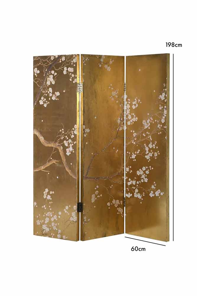 Exquisite Gold & Pink Blossom Folding Room Divider - Image 10