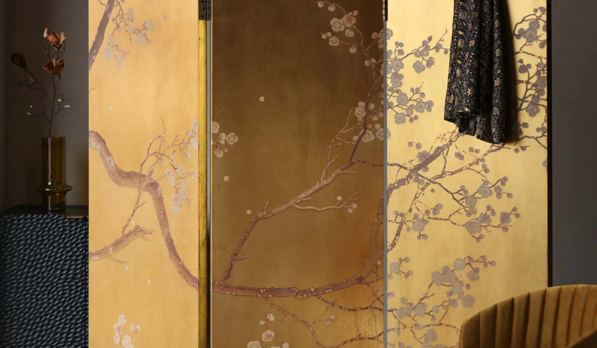 Exquisite Gold & Pink Blossom Folding Room Divider - Image 11