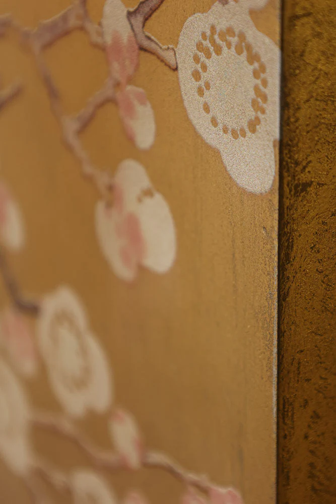 Exquisite Gold & Pink Blossom Folding Room Divider - Image 3