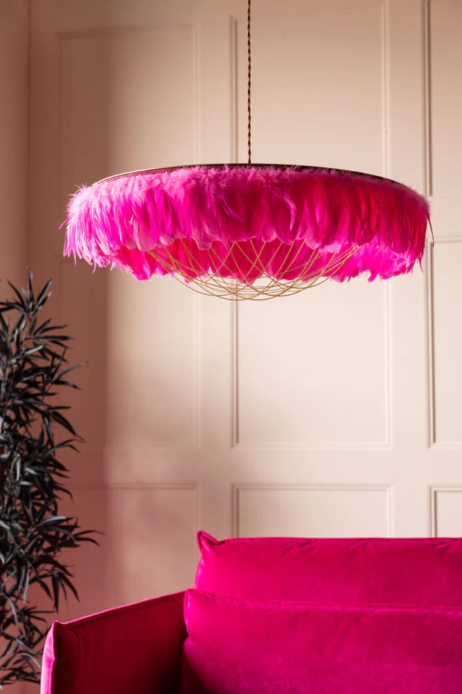 Fabulous Feather Ceiling Light Shade - Hot Pink - Image 3