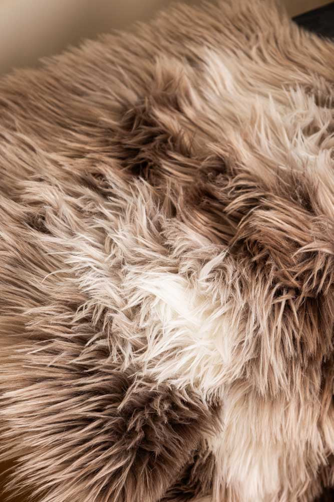 Faux Sheepskin Rug in White & Walnut - Image 6