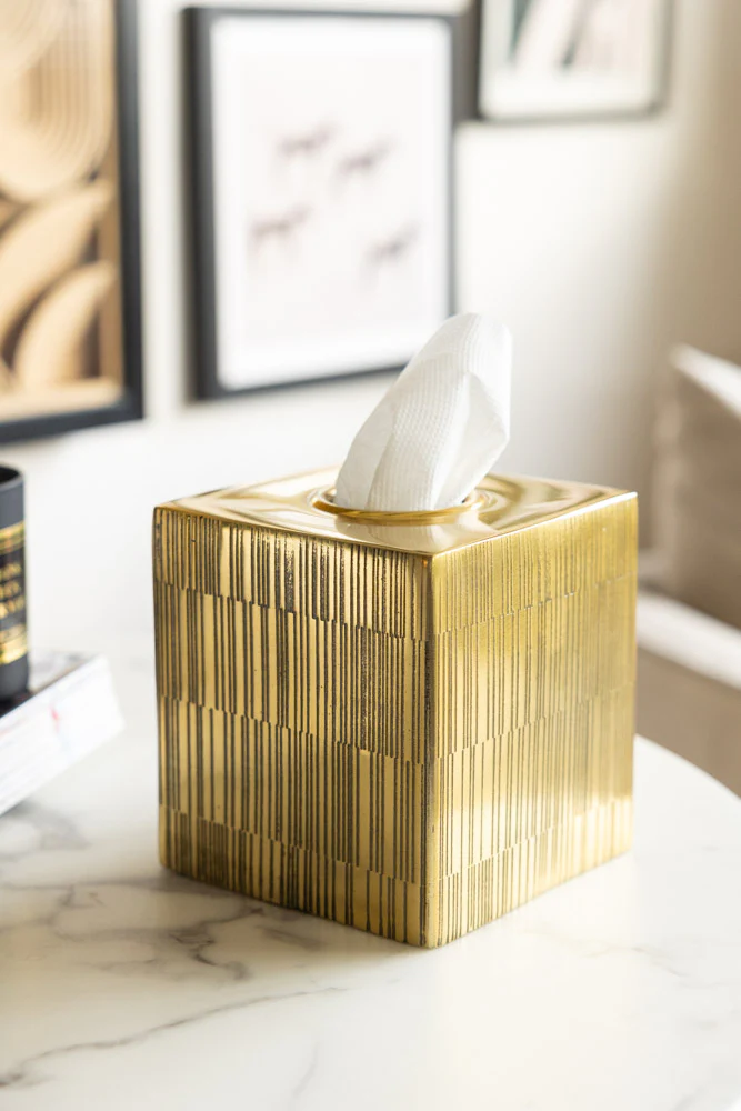 Fine Line Detail Gold Effect Tissue Box
