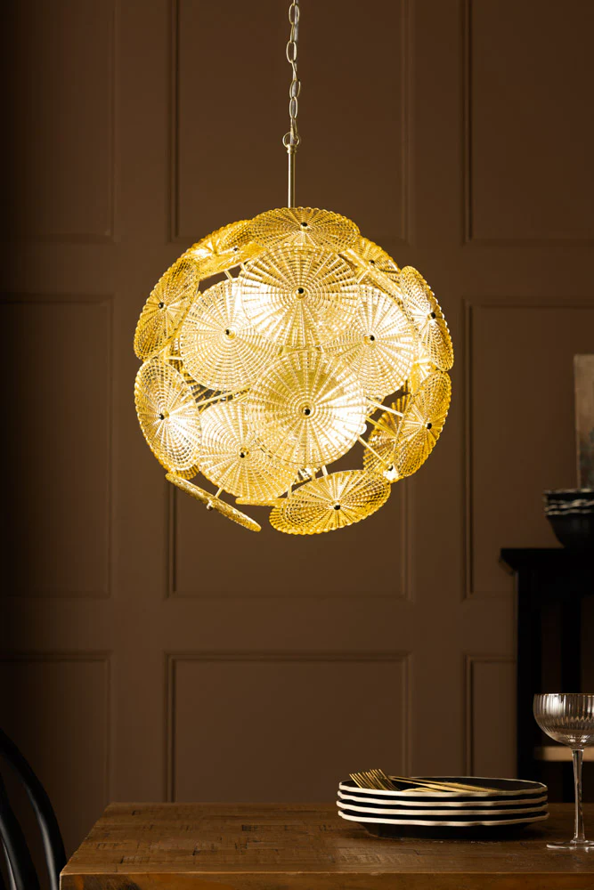 Gold & Amber Ribbed Glass Disc Ceiling Light - Image 2