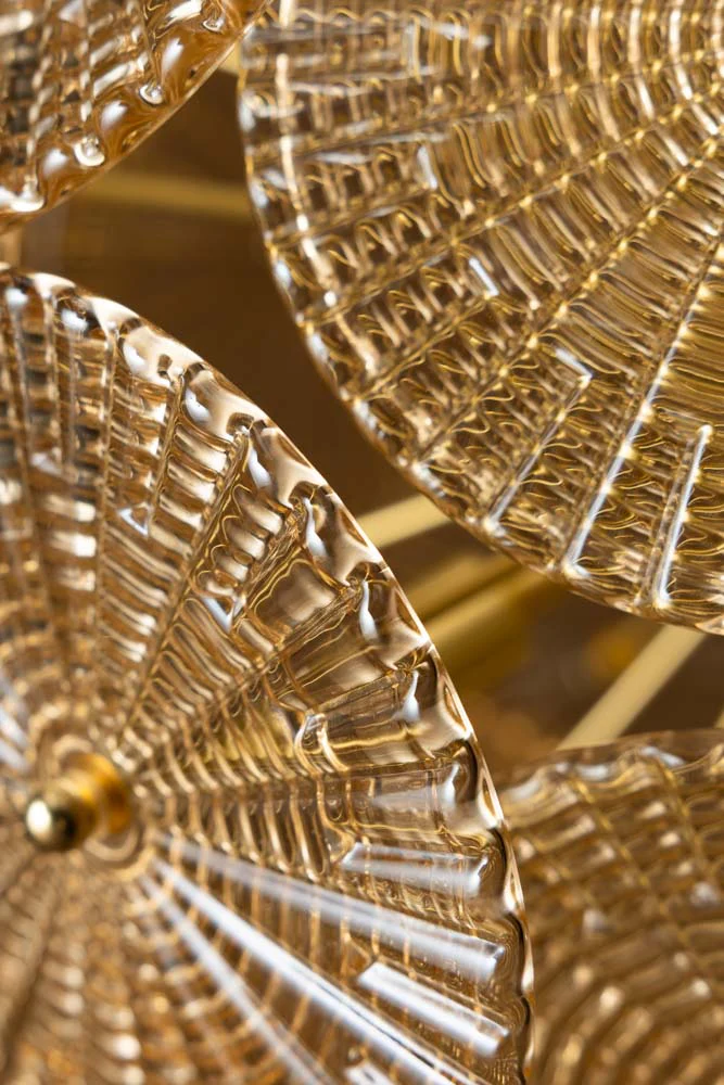 Gold & Amber Ribbed Glass Disc Ceiling Light - Image 3