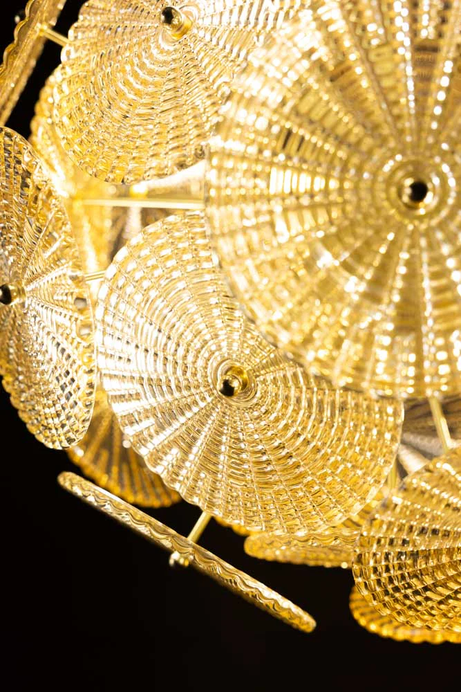 Gold & Amber Ribbed Glass Disc Ceiling Light - Image 6