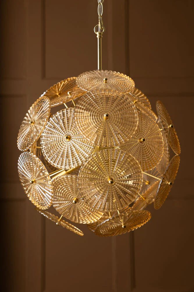 Gold & Amber Ribbed Glass Disc Ceiling Light - Image 7
