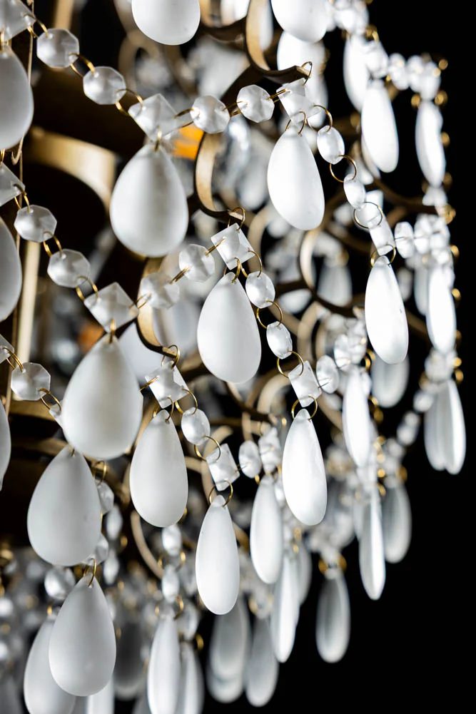 Gold Antique-Style Frosted Glass Teardrop Chandelier - Image 3
