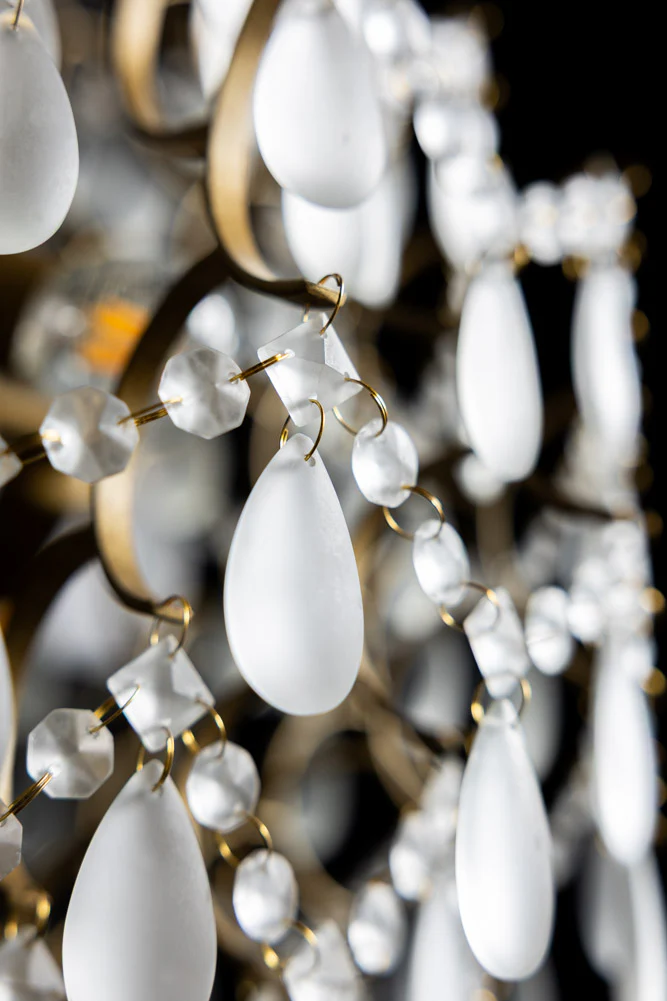 Gold Antique-Style Frosted Glass Teardrop Chandelier - Image 4