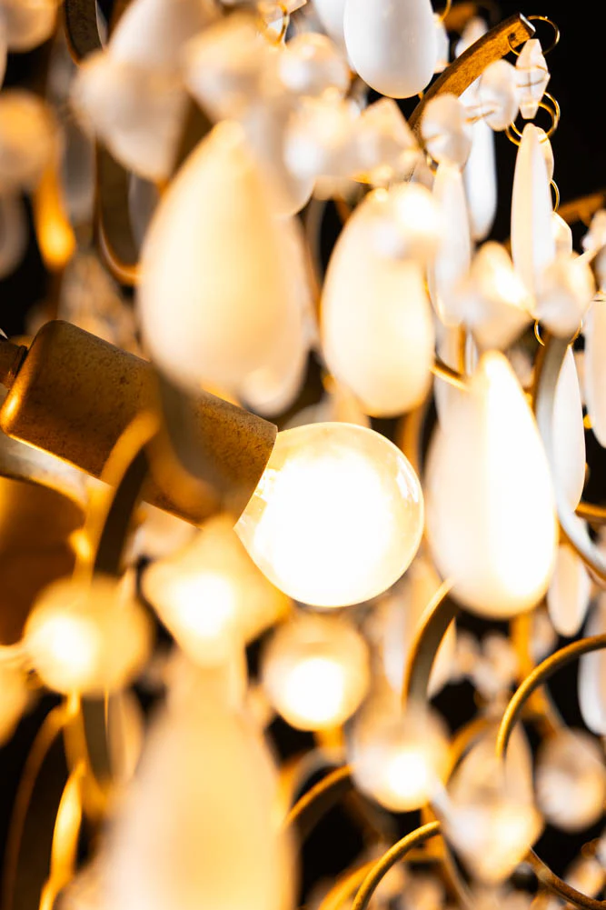 Gold Antique-Style Frosted Glass Teardrop Chandelier - Image 5