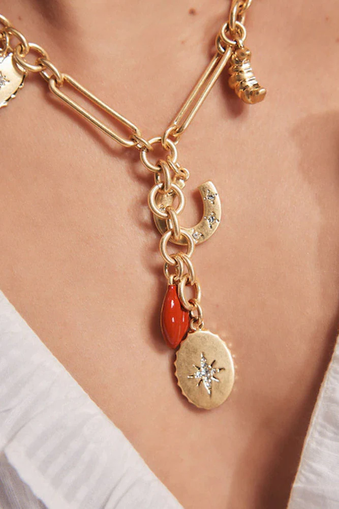 Gold Chunky Chain Charm Necklace - Image 6