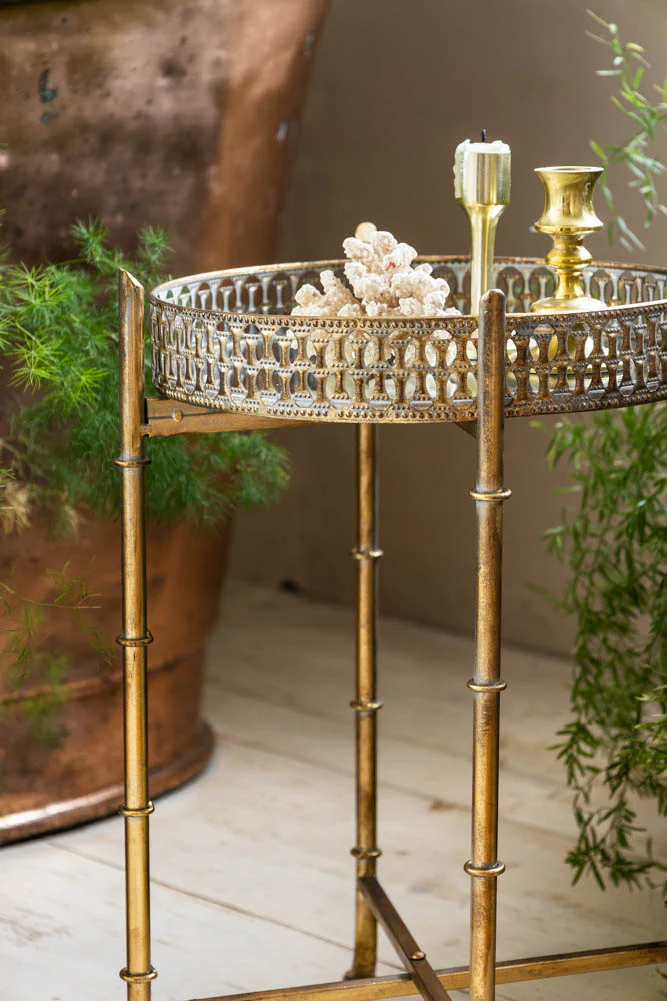 Gold Distressed Mirrored Side Table - Image 3