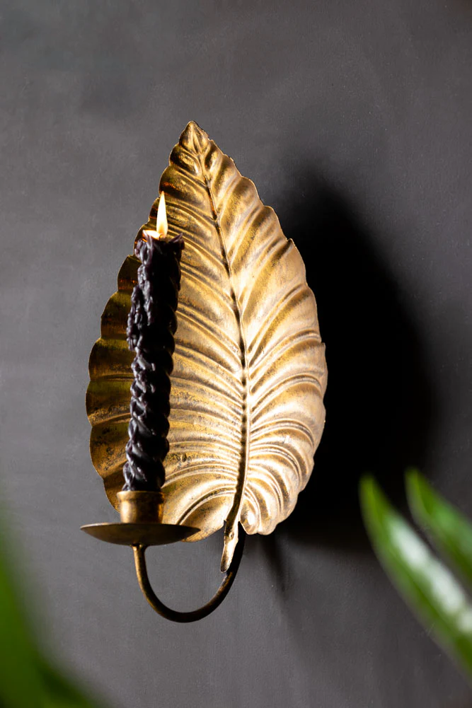Gold Effect Cheese Leaf Candle Wall Sconce