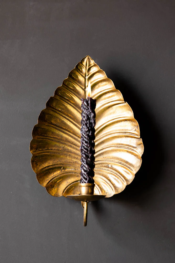 Gold Effect Cheese Leaf Candle Wall Sconce - Image 2