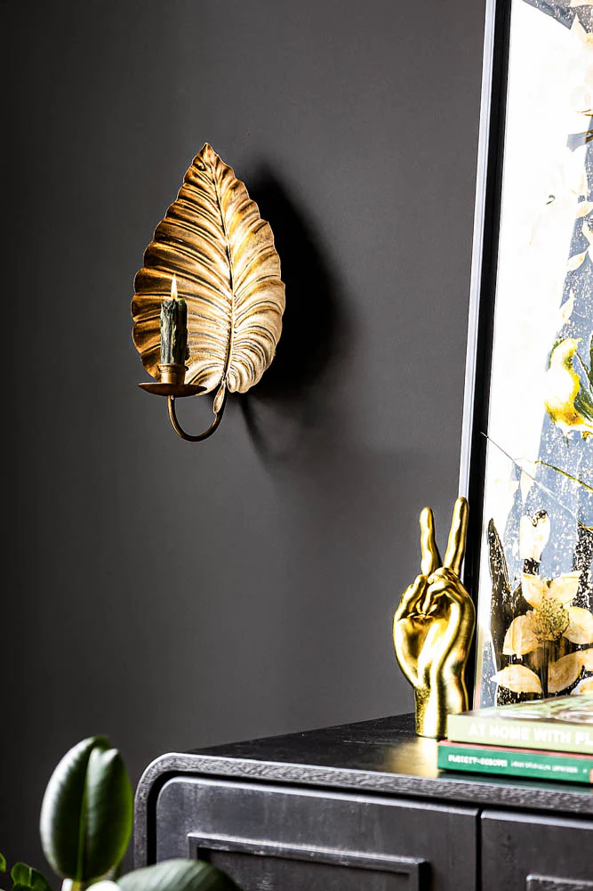 Gold Effect Cheese Leaf Candle Wall Sconce - Image 5