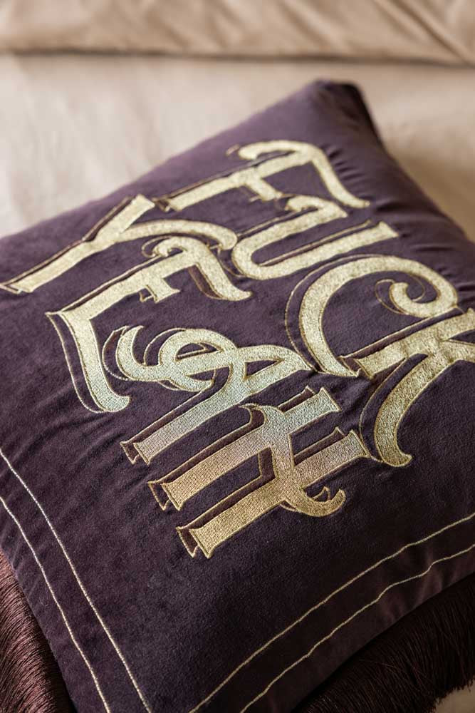 Gold Embroidered Fuck Yeah Cushion - Image 2