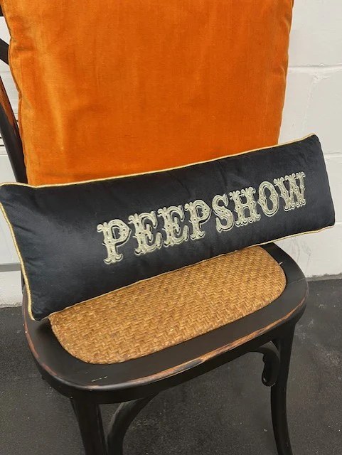 Gold Embroidered Peep Show Cushion - SAMPLE - Image 3