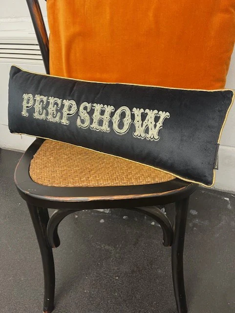 Gold Embroidered Peep Show Cushion - SAMPLE - Image 4