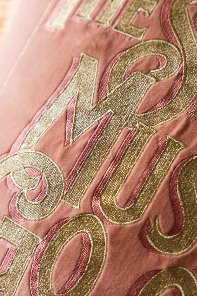 Pink Velvet Double-Fringed Show Must Go On Embroidered Cushion - Image 7
