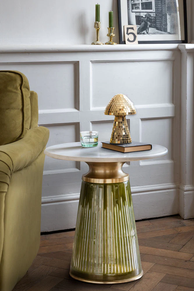Green Tapered Glass & Marble Side Table - Image 2