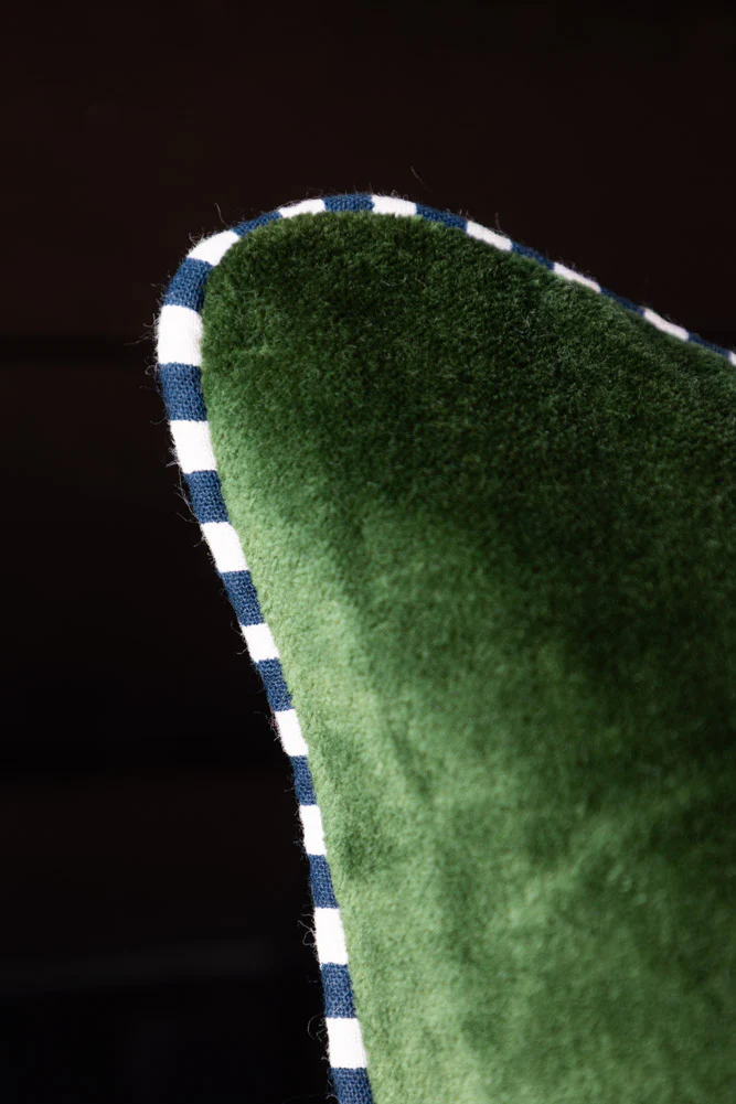 Green Velvet & Monochrome Stripe Embroidered Tiger Cushion Cover - Image 3