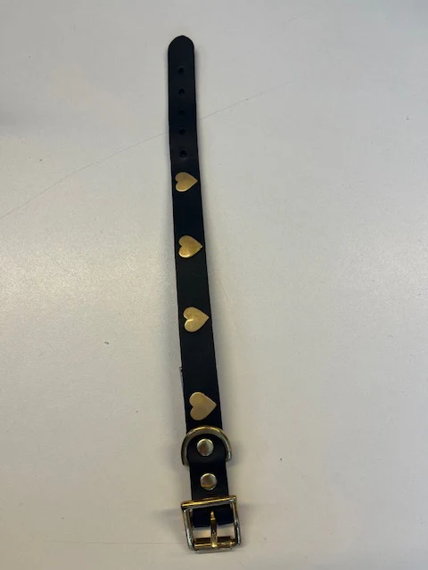 Black Leather Dog Collar With Hearts - SAMPLE - Image 2