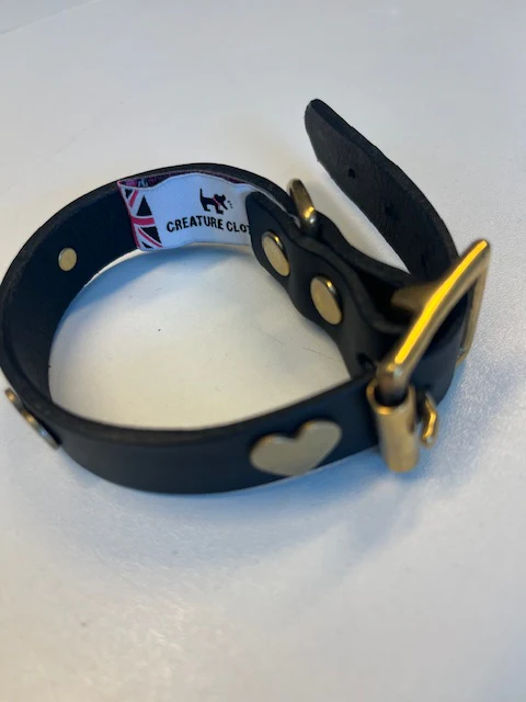 Black Leather Dog Collar With Hearts - SAMPLE - Image 3