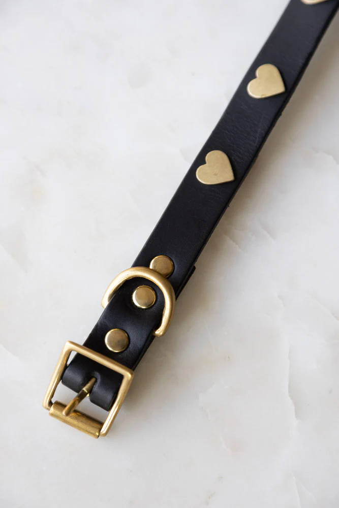 Black Leather Dog Collar With Hearts - SAMPLE - Image 5