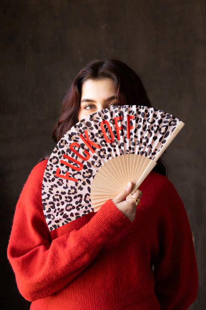 Leopard Print 'Fuck Off' Wooden Hand Held Fan - Image 3