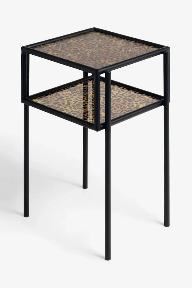 Leopard Print & Glass Bedside Table - SECONDS - Image 5