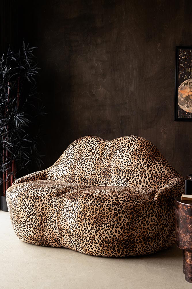 Leopard Print Velvet Lips Sofa - Image 3