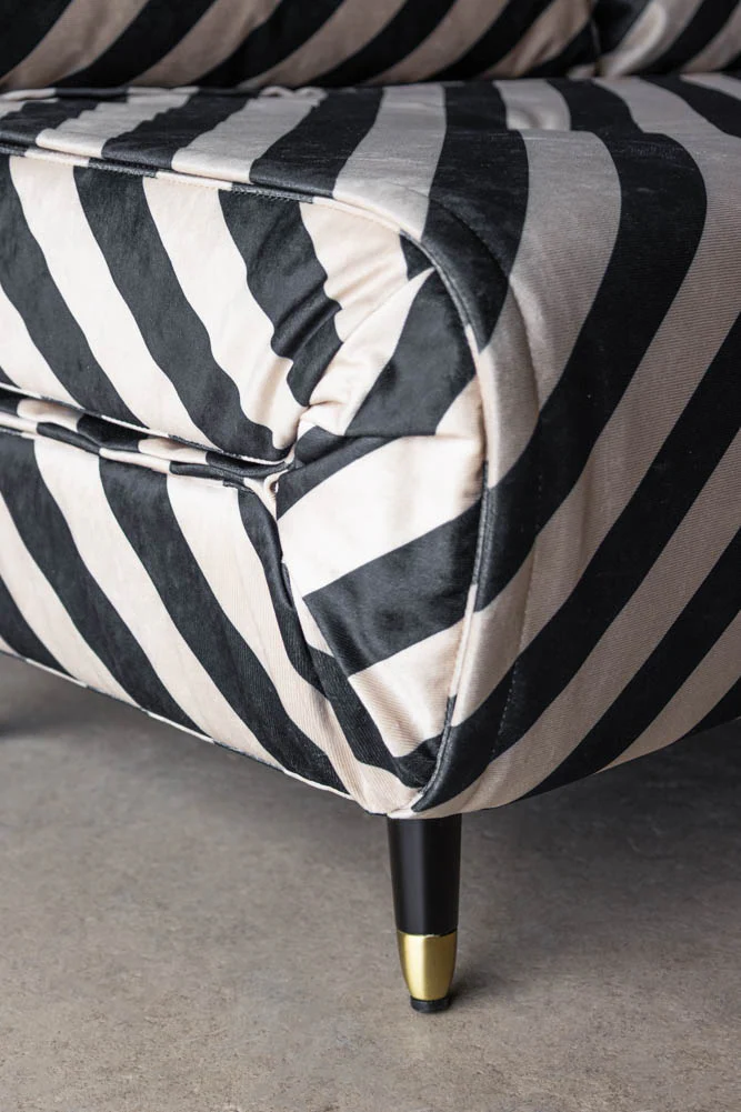 Mabel Large 2 Seater Sofa Bed in Studio Stripe Velvet Sand & Black - Image 4