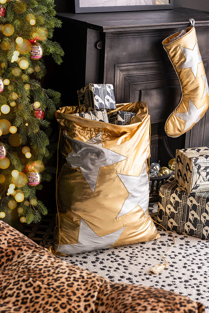 Metallic Gold & Silver Star Christmas Sack - Image 4