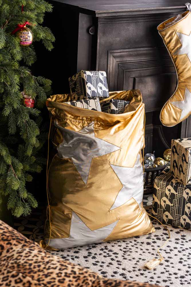 Metallic Gold & Silver Star Christmas Sack - Image 6