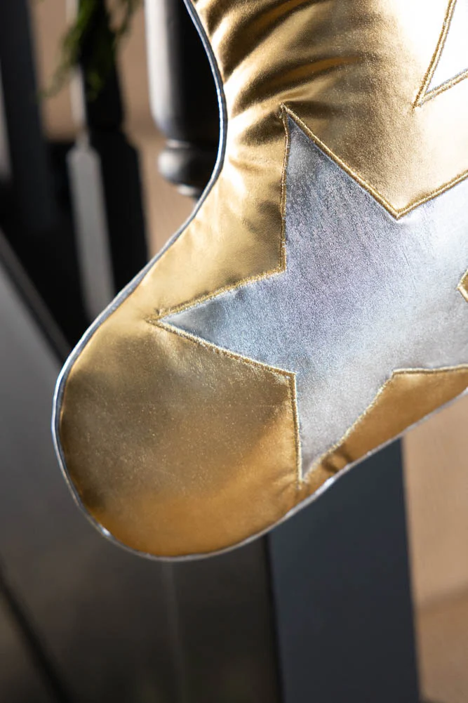 Metallic Gold & Silver Star Christmas Stocking - Image 3