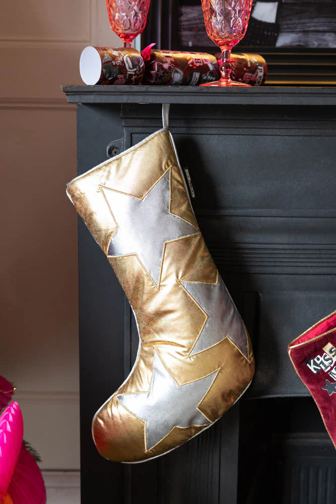 Metallic Gold & Silver Star Christmas Stocking - Image 4